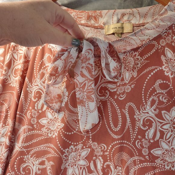 Diana Belle Womens XL Rust Red White Floral Bow Neck Blouse Boho Cottagecore - Picture 4 of 10